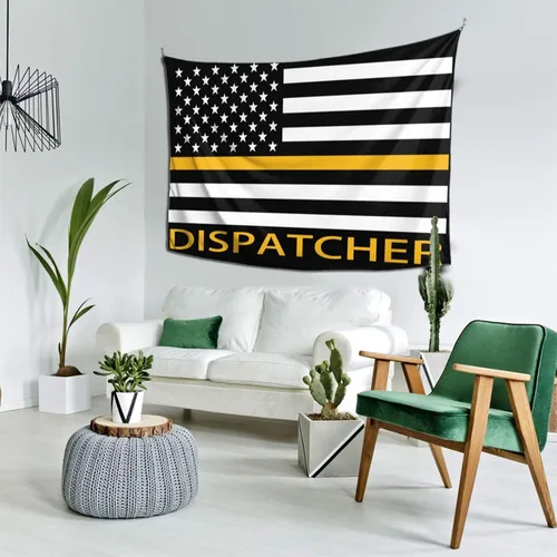 Vista 3 de Qauirfe Tapiz con diseño de bandera de línea dorada fina 911, para colgar en la pared, sala de estar, dormitorio, oficina, tapices de tela de 60 x