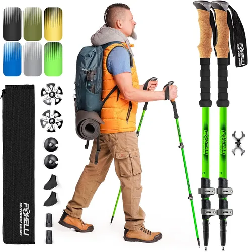 Vista 13 de Foxelli Bastones de trekking – Bastones de trekking plegables ligeros para hombres y mujeres, equilibrio perfecto y apoyo para personas mayores