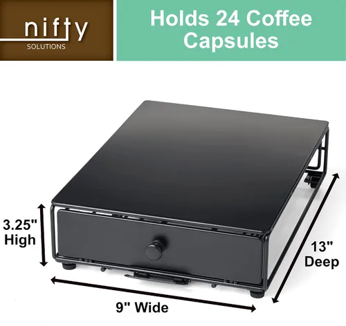 Vista 3 de Nifty Solutions Capacity Nifty - Mini acabado negro rodante, compatible con K-Cups, soporte de paquete de 24 cápsulas, cajón de almacenamiento
