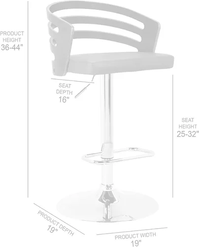Vista 3 de Armen Living Adele - Taburete giratorio moderno de altura ajustable de piel sintética y madera de nogal con base cromada para encimera de isla