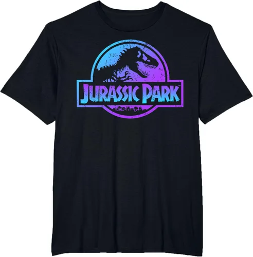 Vista 46 de Jurassic Park Camiseta de manga corta con logotipo Fossil azul y morado Negro