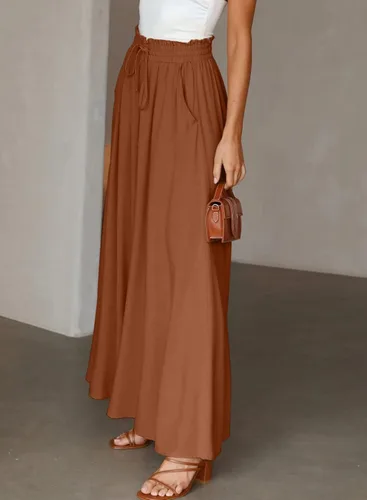 Vista 3 de Dokotoo Pantalones para mujer con cintura elástica y pierna ancha con bolsillos