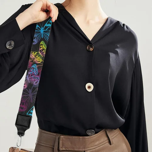 Vista 5 de Correa ajustable con estampado de mariposas en acuarela para mujer, correas anchas de moda, correas de guitarra, bolsa de hombro