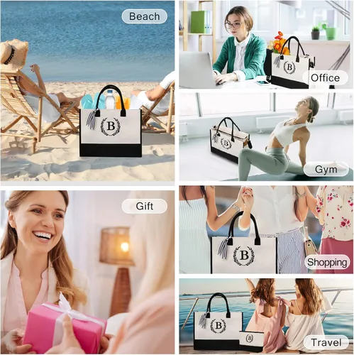 Vista 6 de CRSTAFU Bolsos personalizados para mujer, regalos con monograma para el día de la madre, bolsa de mano para la playa de novia, bolsa de lona