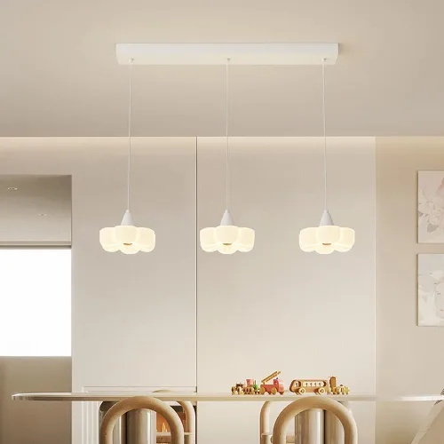 Vista 2 de Lámpara colgante de flor francesa moderna de 3 luces, lámpara de comedor con pantalla PE de 36 W, cable ajustable para isla de cocina, accesorio