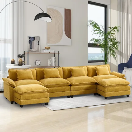 Vista 33 de Sofá Seccional, Sofá Modular Cloud con Otomana, Sofás Cama de Asiento Profundo con Almohadas Decorativas, Cómodo Sofá de Dos Plazas de Chenilla