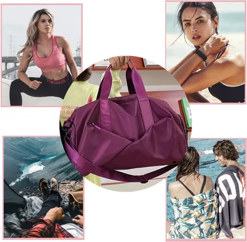 Vista 4 de Bolsa deportiva de gimnasio de viaje con bolsillo húmedo y compartimento para zapatos para mujeres y hombres, Rojo -, Bolsa de yoga