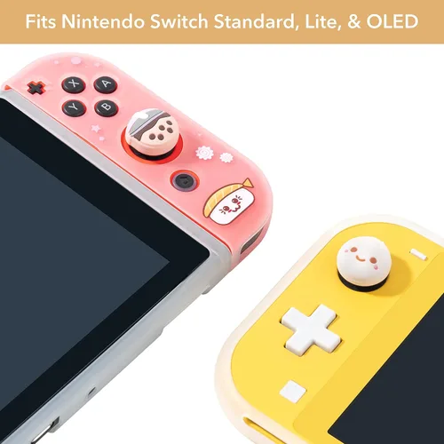 Vista 6 de BelugaDesign Boba Dumpling Thumb Grips Lindo té de burbujas de cara de moño de cerdo Funda de botón japonés Kawaii Compatible con Nintendo Switch
