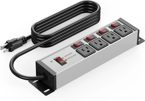 Vista 8 de CCCEI Regleta de Protección contra Sobretensiones de Servicio Pesado con Interruptores Individuales de 20 Amperios. Cable de Extensión de 4 Pies