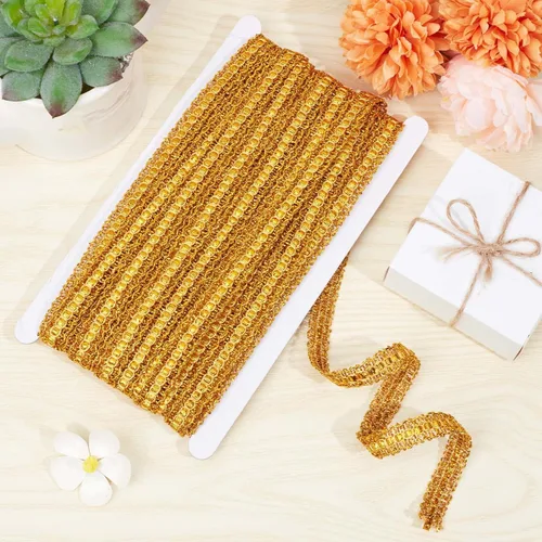 Vista 4 de GORGECRAFT 15 yardas de cinta tejida con borde metálico, diseño de trenza de poliéster para coser, con purpurina, adornos decorativos