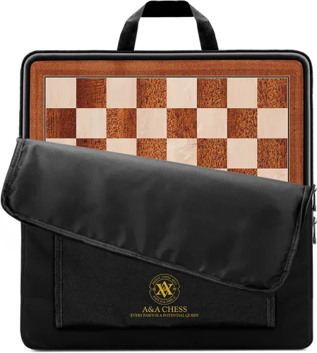 Vista 18 de A&A Tablero de ajedrez profesional de madera de 17.25 pulgadas con bolsa de almacenamiento, madera de ébano e incrustaciones de arce, cuadrados