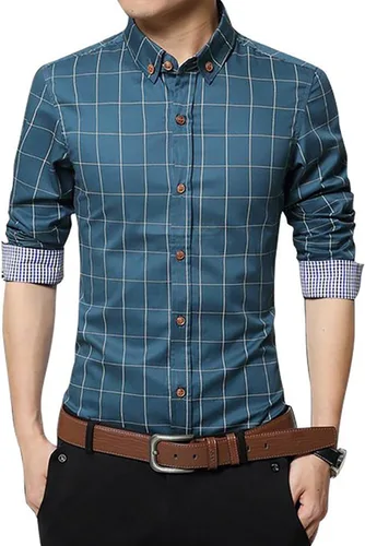 Vista 4 de LOCALMODE Camisa de vestir de manga larga 100% algodón para hombre, ajuste delgado, con botones