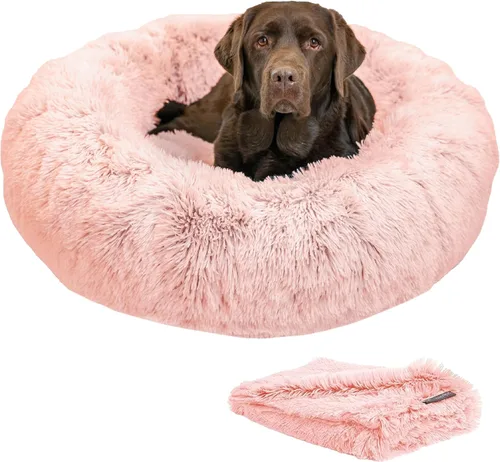 Vista 12 de Best Friends by Sheri The Original Calming Shag Donut Cuddler - Juego de cama para perros y gatos + manta para mascotas, color gris pardo, tamaño S