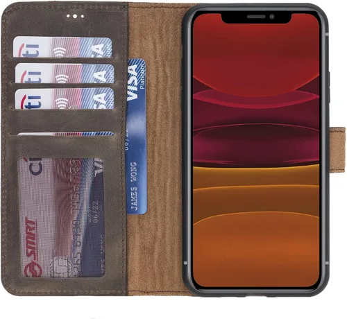 Vista 98 de HARDISTON Funda de piel auténtica hecha a mano compatible con iPhone 11 Pro de 5.8 pulgadas, funda magnética desmontable con tarjeteros - bordes