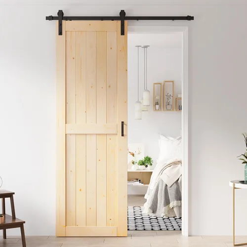 Vista 13 de Losa de puerta corrediza de madera de granero de 36 x 84 pulgadas (puerta doble de 18 x 84 pulgadas) con kit de herramientas de 6.6 pies, requiere