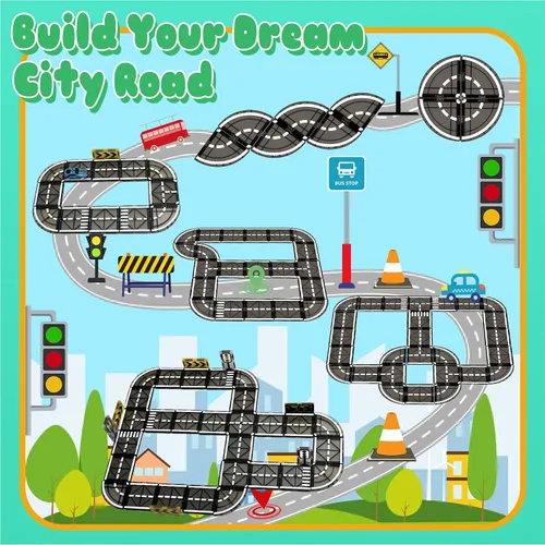 Vista 3 de Juego de azulejos magnéticos para carretera con coche de retroceso para Negro