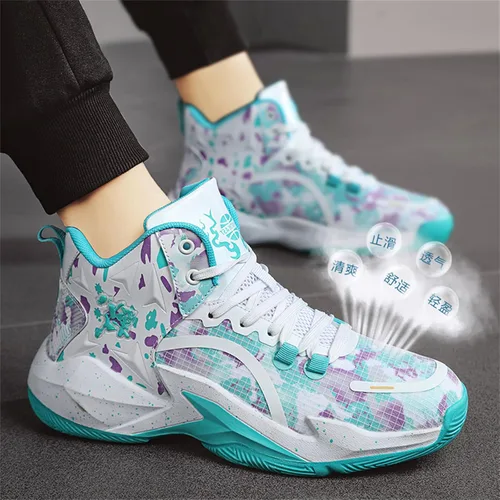 Vista 7 de DAYUMKOU Zapatos de baloncesto para hombres y mujeres, transpirables, zapatos de voleibol, antideslizantes, para exteriores, a la moda, tenis