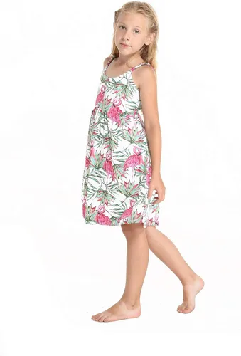 Vista 3 de Hecho en Hawaii Luau Vestido con tirantes elásticos en crema flamenco