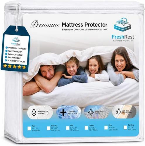Vista 8 de FreshRest - Protector de colchón California King, funda 100 % impermeable, falda ajustable con bolsillo profundo para colchones profundos, barrera