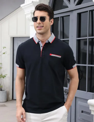 Vista 2 de LIUPMWE Camisas polo para hombre con bolsillo, elegante, a cuadros, de algodón, de manga corta, camisetas de golf