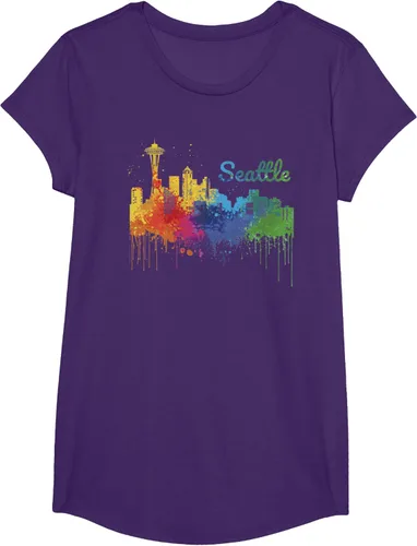 Vista 10 de Seattle Washington Skyline Watercolor Souvenir Seattle Camiseta, Negro