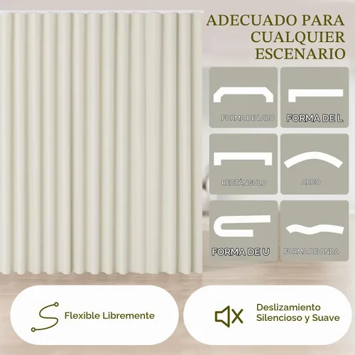 Vista 6 de Juego de cortinas divisoras de habitación, cortinas opacas extra anchas con Beige