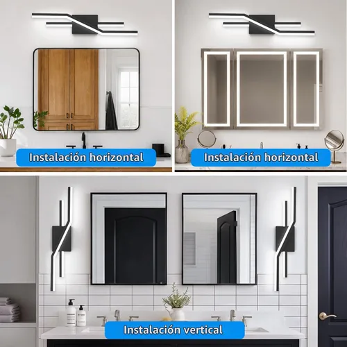 Vista 8 de SOLFART Luces de baño con acabado mate en negro, regulables, LED, para tocador, sobre espejo, 24 pulgadas, modernas, luces de pared