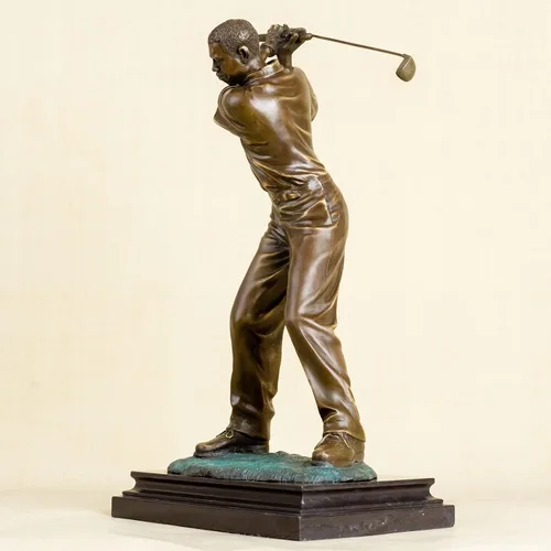 Vista 2 de Estatua de golfista de bronce, decoración para el hogar, 100% bronce, escultura de escultura, escultura masculina, regalo de arte