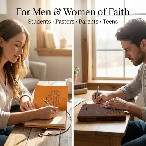 Vista 9 de Diario de oración cristiana personalizado para hombres y mujeres, diario de estudio bíblico de cuero grabado con las Escrituras, cuadernos