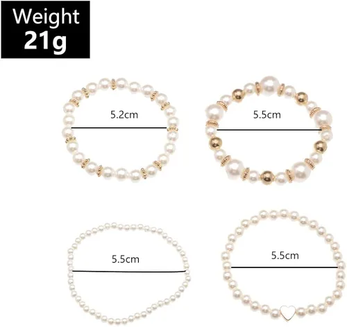 Vista 6 de Caiyao Juego de pulseras elásticas de perlas de imitación para mujer, multicapa con cuentas bohemias de semillas de arroz, hilo de perlas apilable