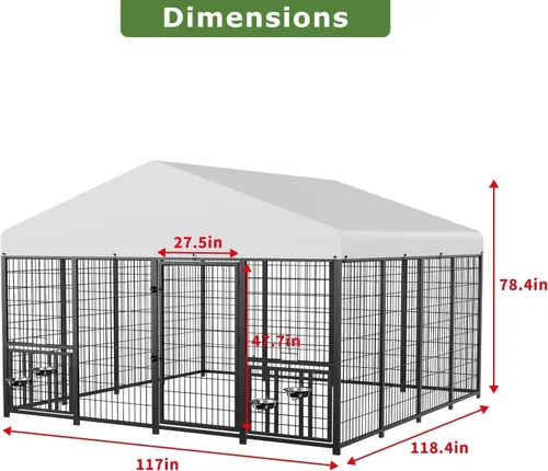 Vista 5 de Jaula grande para perros al aire libre ROOMTEC con comederos para perros, 10 pies de largo x 10 pies de ancho x 6.5 pies de alto