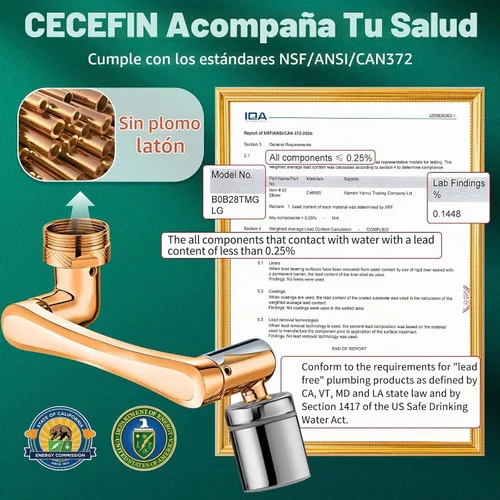 Vista 2 de Patentado CECEFIN 1080° Extensor de Grifo Giratoria - Aireador de Fregadero - Extensión de Grifo de Agua con 2 Modos de Salpicadura, Accesorio