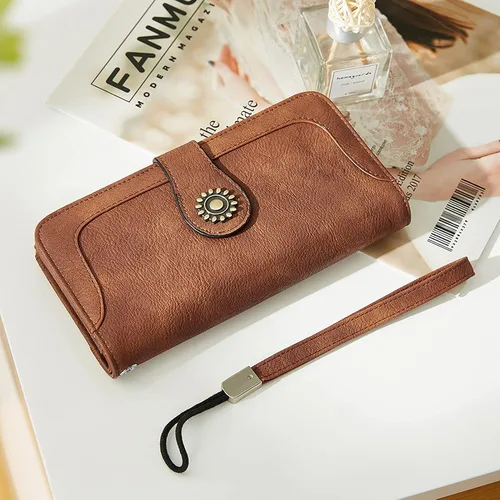 Vista 7 de BROMEN Billeteras de cuero para mujer, cartera grande de mano para teléfono, 1- marrón , Casual