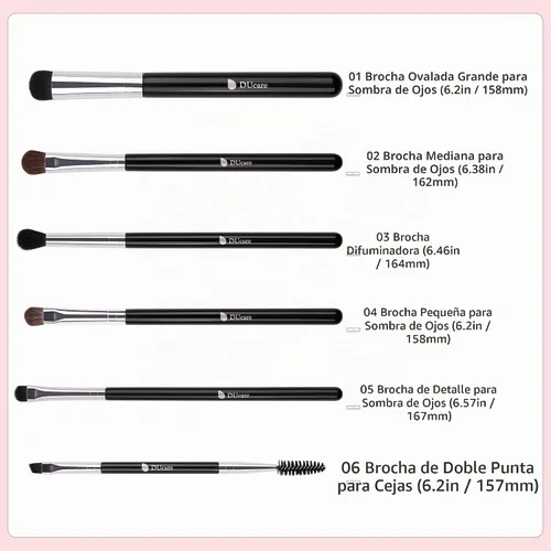 Vista 3 de DUcare Juego de brochas de maquillaje de ojos, 6 brochas profesionales para mezclar sombras de ojos, brochas de maquillaje para corrector de cejas