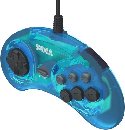 Vista 3 de Retro-Bit Official Sega Genesis USB Controller 6-Button Arcade Pad for Sega Genesis Mini, PS3, PC, Mac, Steam, Switch - USB Port - (Clear Blue)