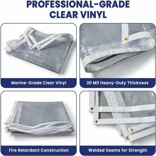 Vista 2 de Tarps Now - Lona de vinilo transparente ignífugo de grado marino con ojales de latón, impermeable y resistente, lona multiusos para interiores