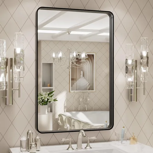 Vista 71 de LOAAO 20x16 Pulgadas Espejo de Baño con Marco de Metal Negro para Pared, Espejo de Tocador de Baño de Estilo Granja, Espejo Grande Rectangular