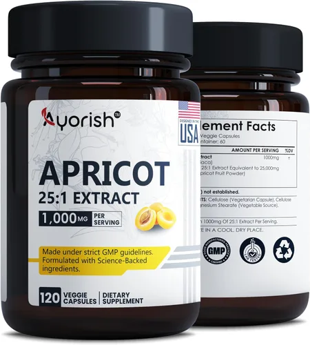 Vista 2 de Extracto de albaricoque 25:1, 500 mg por cápsula 1000 mg por porción Suplemento de hierbas de apoyo inmunológico (paquete de 1) (120 cápsulas)