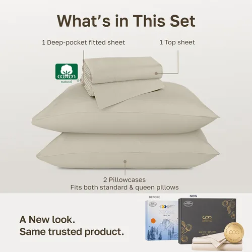 Vista 3 de California Design Den Juego de sábanas de lujo tamaño Queen, 800 hilos, 100% satén de algodón para cama tamaño Queen, juego de ropa de cama con Beige