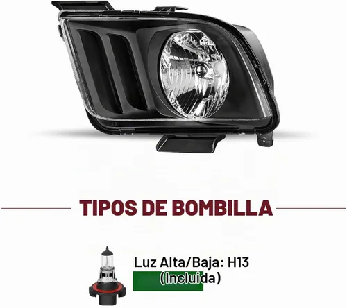 Vista 2 de Conjunto de faros halógenos estilo OE JSBOYAT para Ford Mustang 2005 a 2009 Carcasa negra con reflector transparente