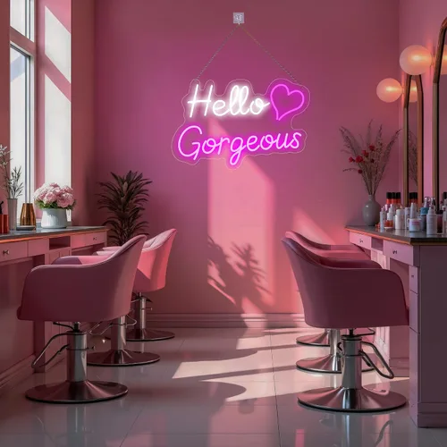 Vista 5 de Letreros de neón Hello Gorgeous para decoración de pared, con interruptor de atenuación - para dormitorio de niñas, decoración de cuarto