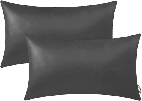 Vista 40 de BRAWARM Fundas de almohada de cuero sintético de 16 x 16 pulgadas - Juego de 2 fundas de almohada de cuero negro, fundas de almohada de cuero teñido