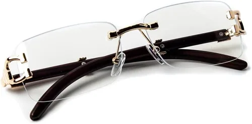 Vista 5 de Gafas de sol vintage pequeñas retro sin montura transparente con montura dorada, estilo hip hop, rectangulares, para hombres y mujeres, sin marco