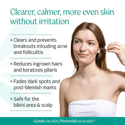 Vista 2 de Suero limpiador facial y corporal con ácido mandélico almendra, nivel 1 para acné, foliculitis, piel envejecida, pelos encarnados, manchas oscuras