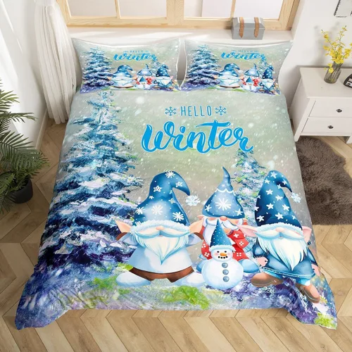 Vista 8 de Manfei Juego de funda de edredón de gnomos lindos tamaño matrimonial, funda de edredón con 2 fundas de almohada, juego de ropa de cama temática