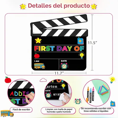 Vista 7 de FLYAB Letrero de pizarra para el primer y último día de escuela, tablero de doble cara personalizado para el primer día de regreso a clases