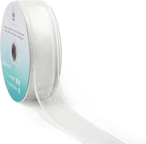 Vista 7 de Cinta de organza transparente con alambre de 2.5 pulgadas x 50 yardas, color blanco para silla de boda, lazo, ramo de flora, envoltura de regalos