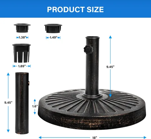 Vista 2 de Simple Deluxe Base redonda resistente de 31 libras y 18 pulgadas para sombrilla de mercado para patio al aire libre, cubierta, color negro clásico