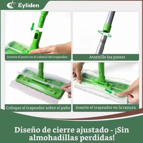 Vista 8 de Eyliden - Trapeador barredora con 36 repuestos, 3 tipos de paños desechables secos y húmedos, diseño hermético sin almohadillas perdidas, recambios