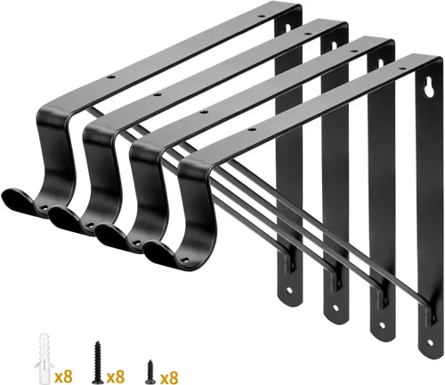 Vista 8 de Yarssihha Paquete de 2 Soportes para Barra de Armario, Soporte de Estante de Armario Montado en Pared de 12 x 10.4 Pulgadas, Soporte Negro